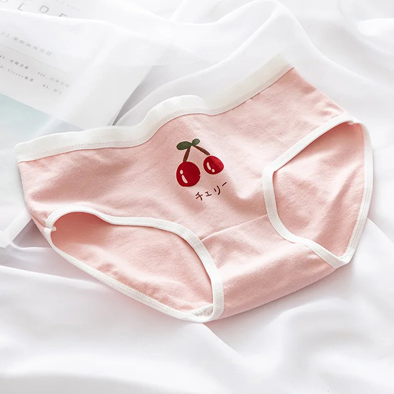 Cotton Panties Comfy Underwear Women Low Waist Briefs Female Underpants Lingerie Ladies Pantys M-XL Cherry Printed Design