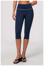 Hip Lifting Midi Length Yoga Pants Women Contrast Color Gym Sports High Waist Capri Trousers Breathable Fitness Running Leggings