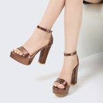 Gold Size35-42 Sandals Women's Thick Heel Square Head Buckle Waterproof Table Open Toe Hollow Word with High Heel Sandals