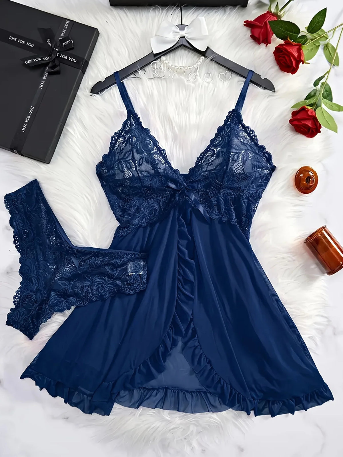 Lace Lingerie Set Women's Sexy Babydoll Chemise Romantic Ruffle Nightgown Delicate Panty Set New Hot Fashion Gift Luxuriou