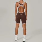 Summer New Gym Romper Padded Outdoor Sports Jumpsuit Hollow Open Back Yoga Suit Dance Sports Bodysuit Hip Lift Workout Yoga Sets