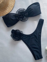 3D Flowers Striped Bikinis Strapless Bandeau Bikini 2025 Female Swimsuit Women Swimwear Two-pieces Bikini Set Bathing Suit Swim