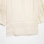 Women's Fashion Lace Romantic Style Shirt Women White Lace Trim Puff Sleeve Neck Button Front Casual Shirt For Daily Wear RJWE