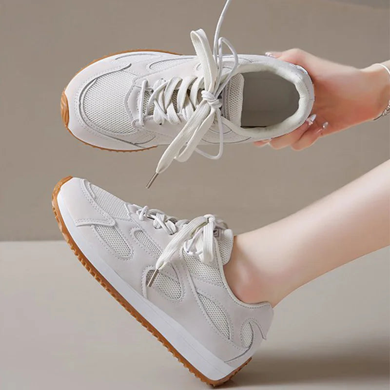 Gray Lace Up Sneakers for Women Breathable Mesh Sports Shoes Woman Autumn Winter Non Slip Soft Insole Vulcanize Shoes Mujer