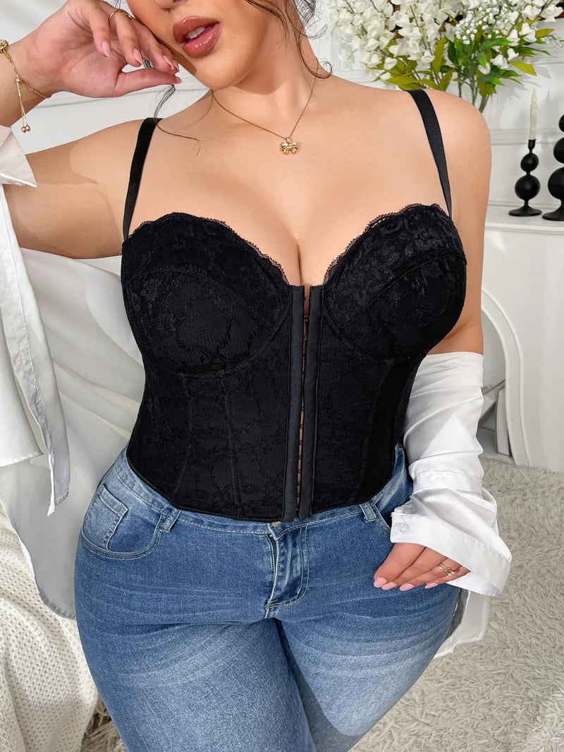 New Plus Size Sexy Push-Up Versatile Bra Lace Fishbone Bralette Camisole Backless Deep V Suspenders Sleeveless Elegant Vest FGDY