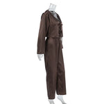 Women Silk Satin Pajama Set Deep V Neck Long Sleeve Lace Trim Tie Front Top Pants Soft Loungewear Elegant Home Sleepwear Night