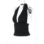FDYOUI Sexy Deep V-neck Bandage Solid Crop Tops Women's 2026 Summer Halter Off Shoulder Sleeveless T-shirt Vacation Corset Top