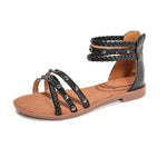 Summer Women Flats Shoes Bohemian Roman Style Flat Back Zipper Splicing Printing Skirt Female Sandals Holiday Beach Sandalias