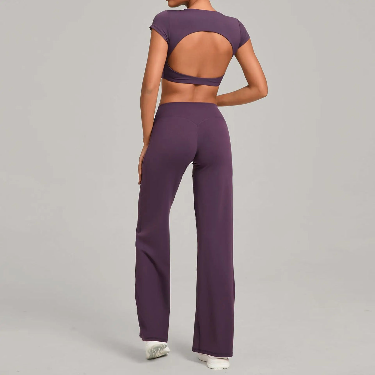 Women's Tracksuit Yoga Sets Back Hollow Out Short Sleeve Sports Shirts High Waist Straight Leg Pants Gym Running Fitness Suits