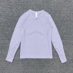Women's Slim Fit Long Sleeve Yoga Sports Top Breathable Stretch Seamless Pilates Training T-Shirt Fitness Running Shirt T-shirt