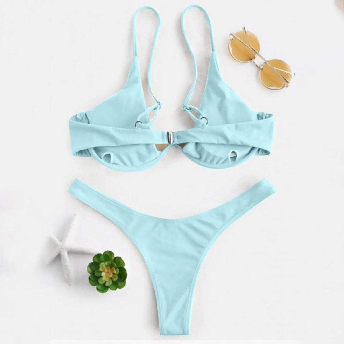 Sexy Underwire Bikini 2024 Mujer Women Solid Red Push Up Bra Thong Swimsuit Halter V Neck Bathing Suit Mini Micro Thong Swimwear
