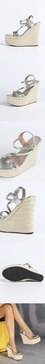 2026 New Big Size 43 Summer Bohemain Espadrilles Wedges Sandals Women High Heels ShoesAnkle Strap Platform Sandals
