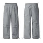Women Sport Pants Wide Leg Elastic Waist Adjustable Drawstring Long Pants Solid Color Leisure Travel Cargo Trousers