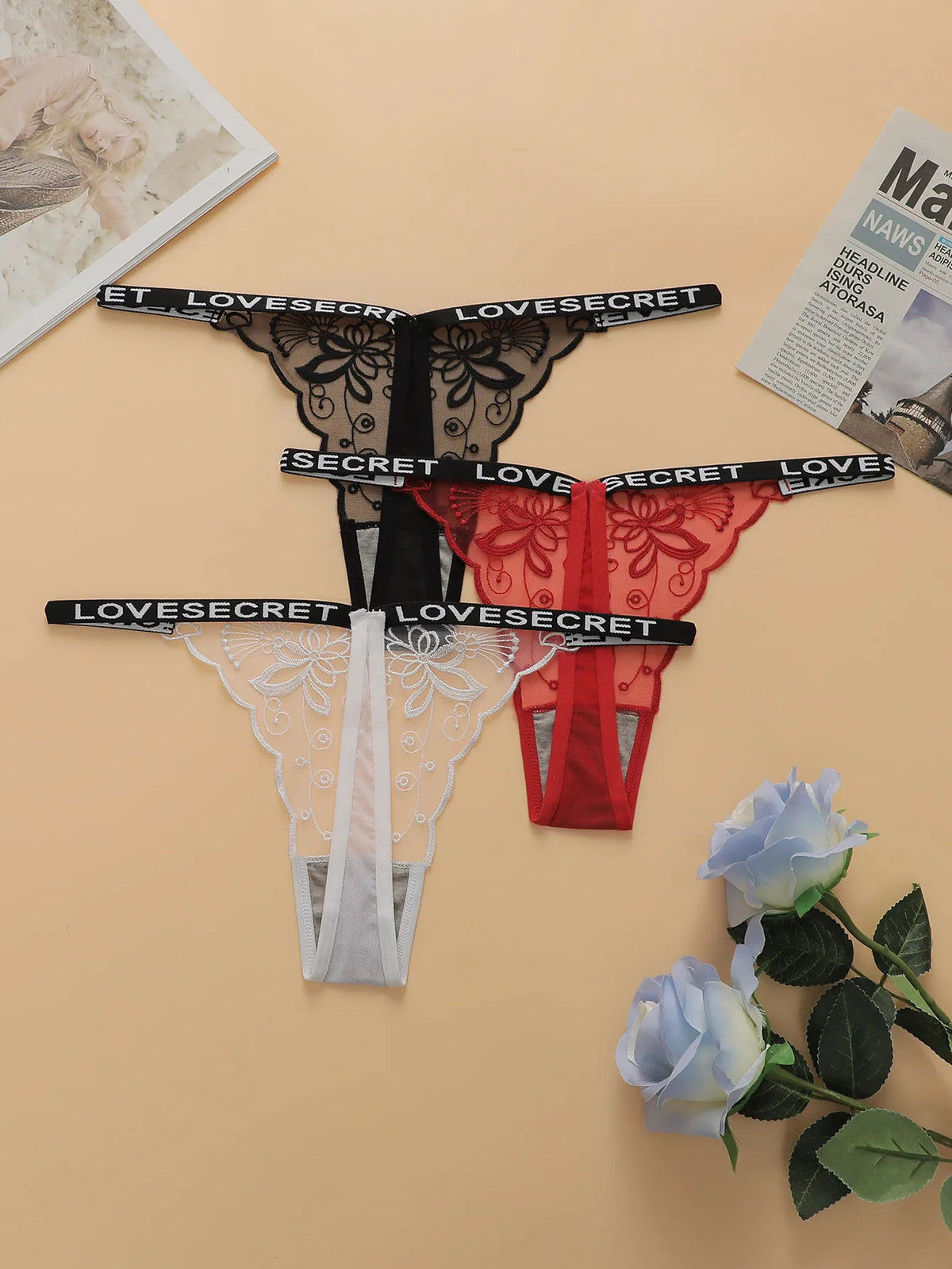 Women's Sexy Lace Floral Thong Low Waist Seamless Antibacterial Easy Wash Quick Dry Comfortable Underwear C926