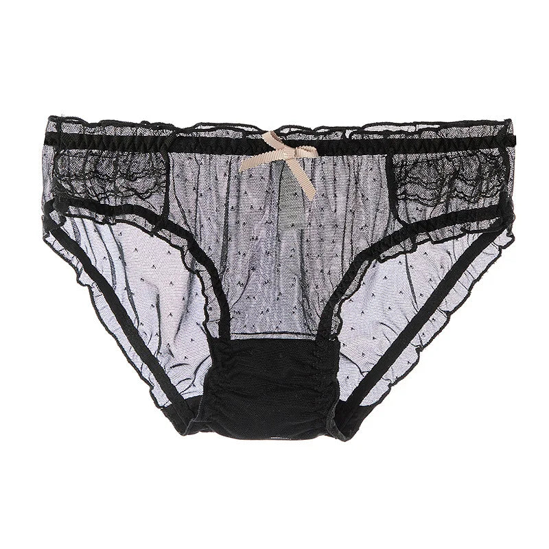 Cute Bowknot Girl's Knickers Transparent Mesh Yarn Ladies Panties Elastic Ruffled Edge Seamless Cotton Crotch Women's Brieifs