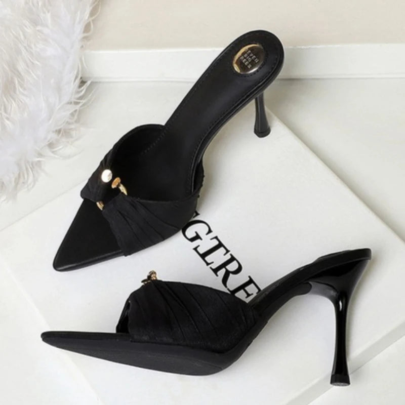 BIGTREE Summer Woman Slippers Fashion Open Toe Thin High Heels Shoes Street Style Stripper Party Slides Zapatos De Mujer