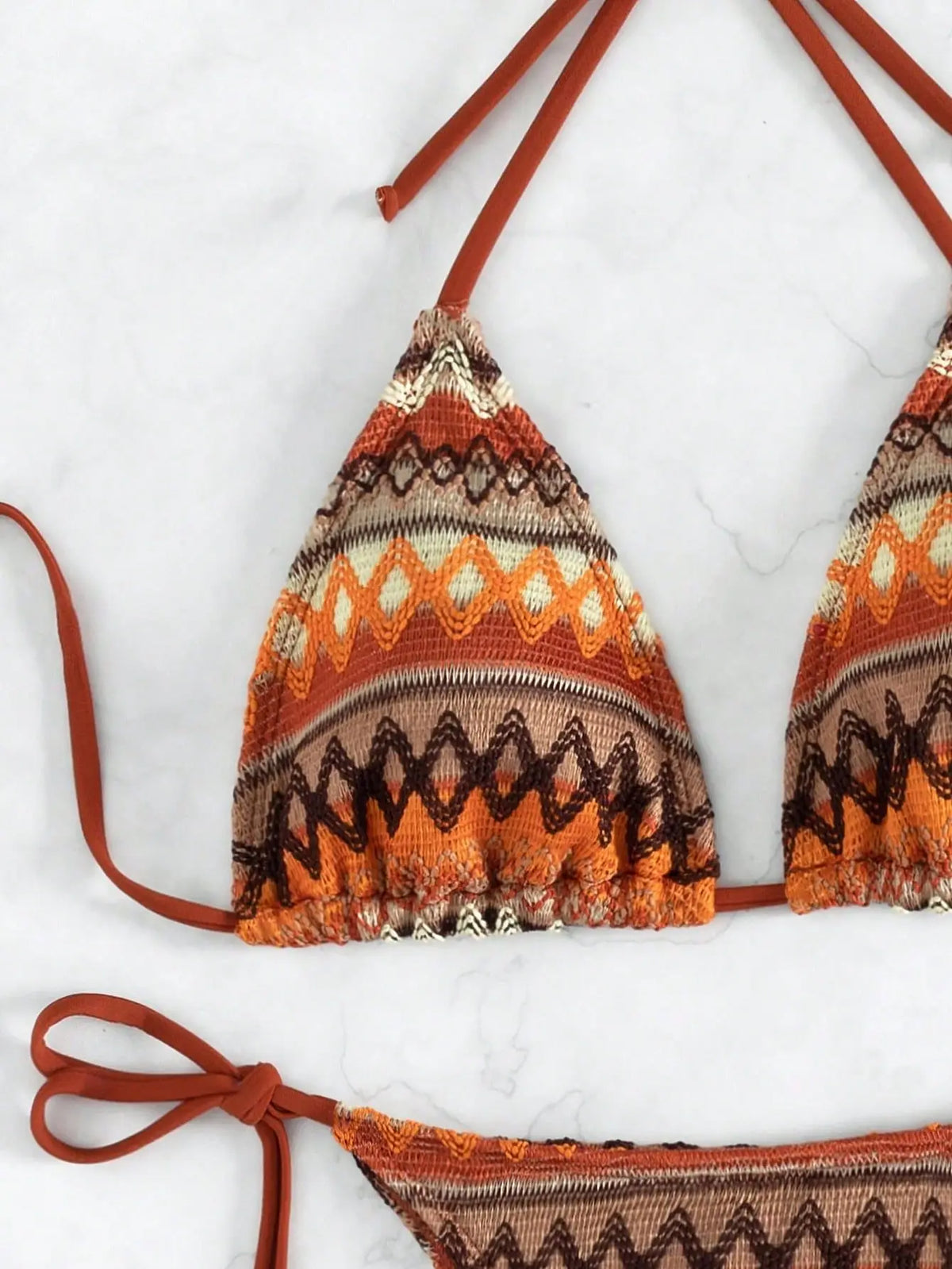 2026 Women's 2-piece Swimsuit Sexy Knitted Striped Bikini Set Triangle Bra Suspender Halter Backless Beach Vacation Swimwear