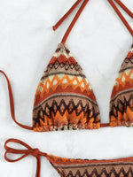 2026 Women's 2-piece Swimsuit Sexy Knitted Striped Bikini Set Triangle Bra Suspender Halter Backless Beach Vacation Swimwear