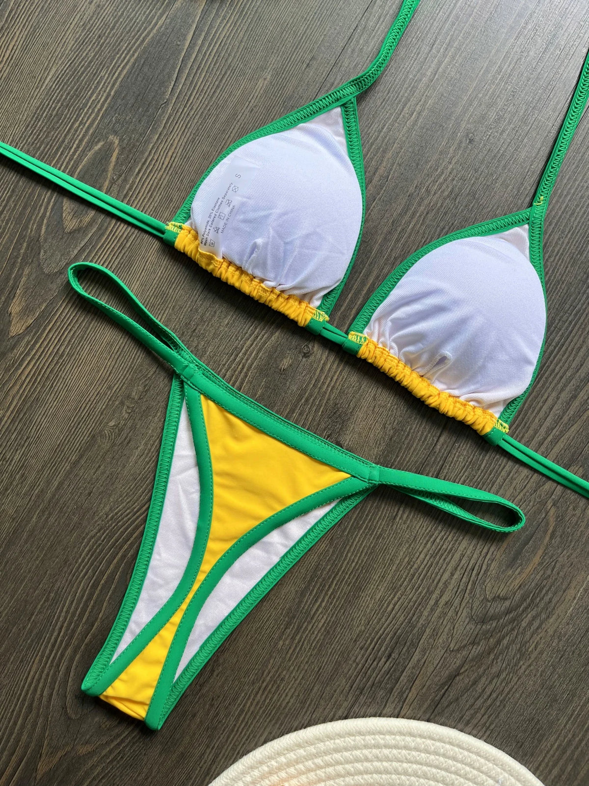 Solid color sexy embroidered Brazilian flag bikini set, women's swimsuit 2-piece set, summer beach bikini