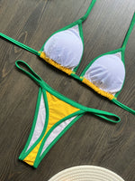 Solid color sexy embroidered Brazilian flag bikini set, women's swimsuit 2-piece set, summer beach bikini