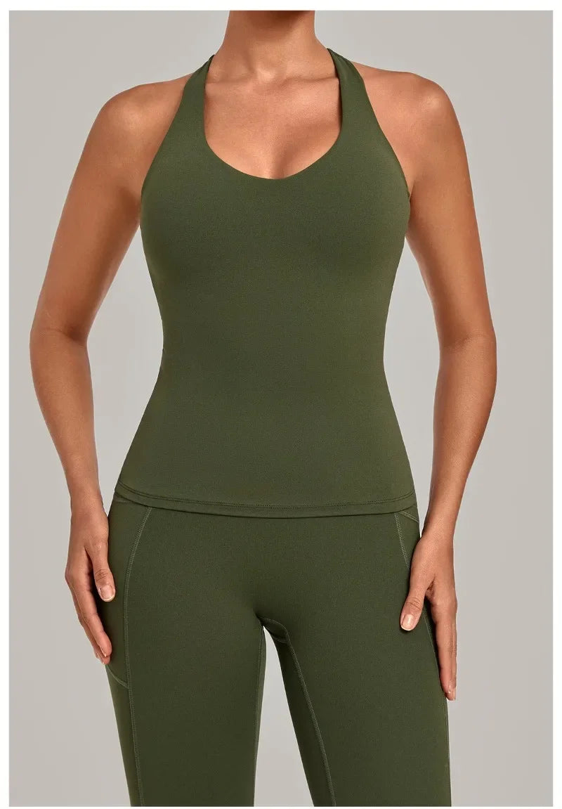 Women's Seamless Yoga Vest Sports Fitness Gym Beauty Back Top Nude Slim Fit Training Running Workout Vest