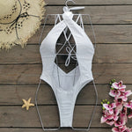 Sexy Hollow Out One Piece Swimwear Push Up Women's Swimsuit2024 Trend Solid Bath suits Halter Monokinis Summer Beachwear