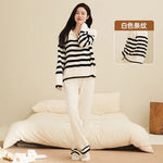 Women Winter Half Fleece Pajama Set Thick Warm Long Sleeve Long Pants Cozy Soft Casual Homewear Loungewear Sleepwear Suit
