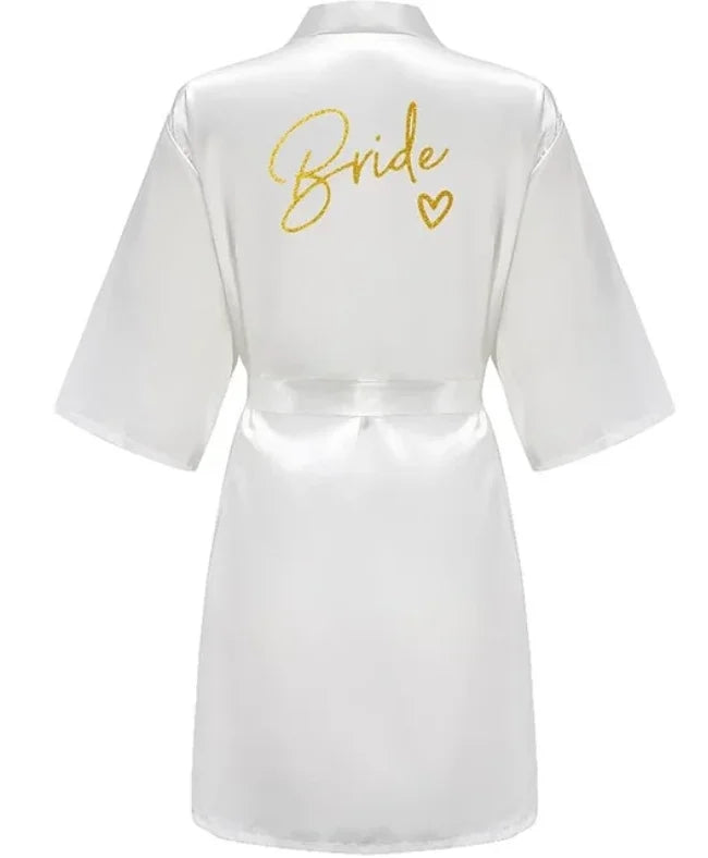 Wedding Party Team Bride Robe Kimono Satin Pajamas Bridesmaid Bathrobe Gold Letter SP089