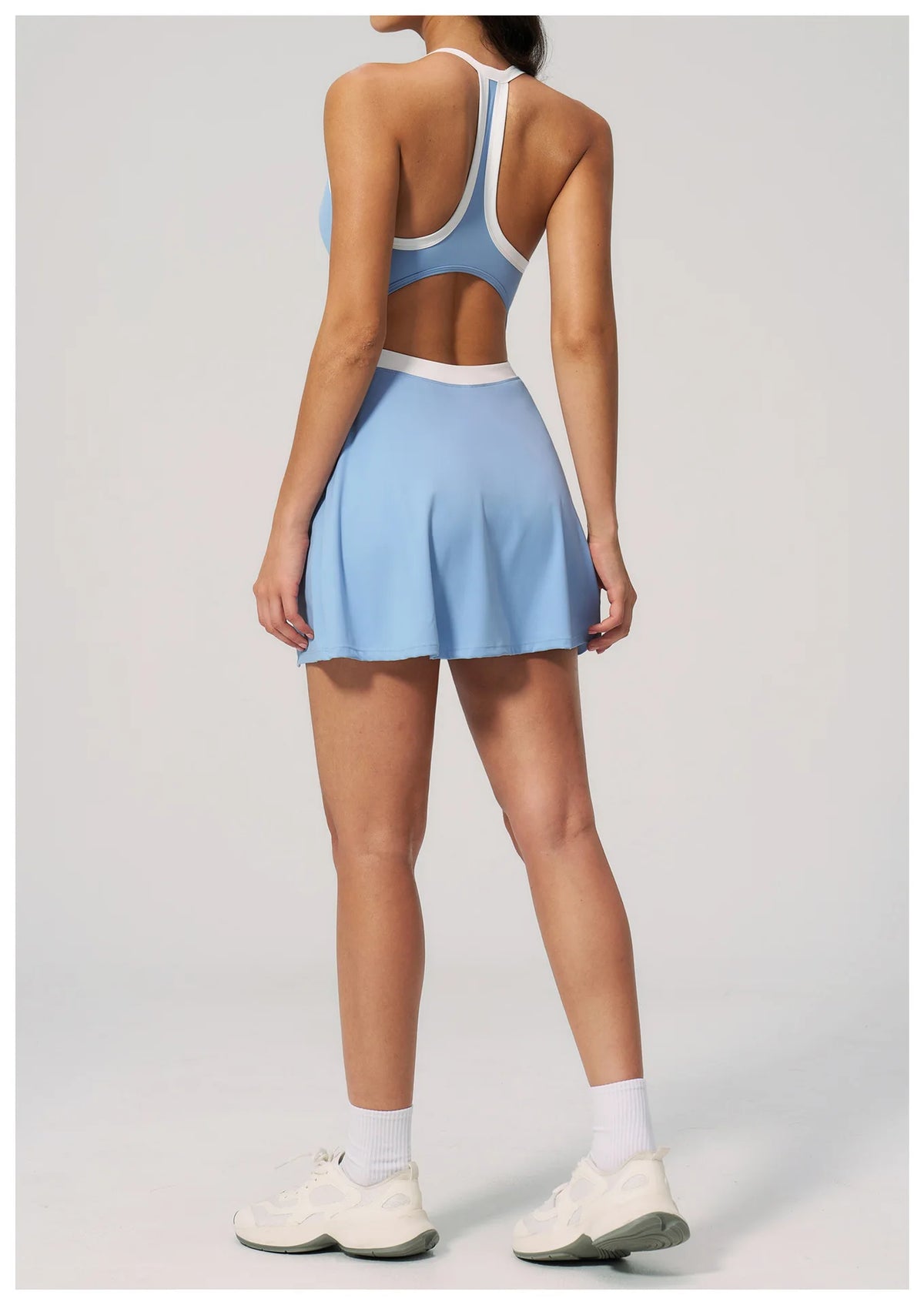 Naked Women's Tennis Dresses for Women Breathable Back Hollowed Out Sleeveless Mini Dress Built in Shorts Tight Sports Skirt