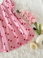 New Women's Pink Slip Nightdress Heart Print V Neck Spaghetti Strap Chemise Cute and Sweet Sleepwear for Party or Daily Life