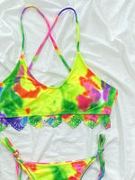 Sexy Bikini Women Swimwear Swimsuit Tie Dyed Colorful Print Cross Straps Bikinis Set Bathing Suit Beach Bikini Female Push Up