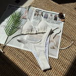 Sexy Knitted Hollow Handmade Crochet Bikini Set Women Pink Bandage Criss Cross Micro Swimsuit Bathng Suit Thong Swimwear