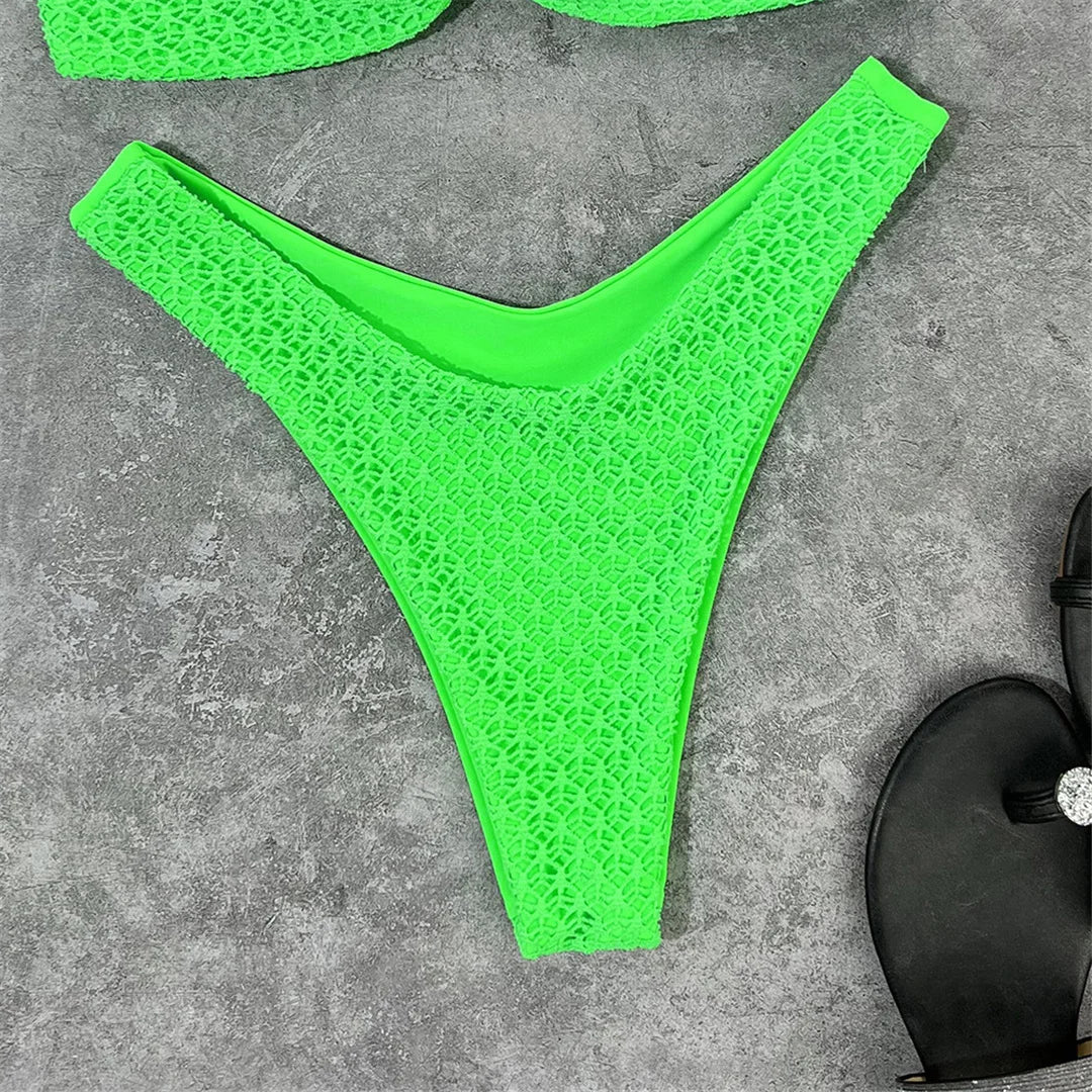 Wrinkled Bandeau High Cut Bikini Women Swimwear Female Swimsuit Two-Pieces Bikini Set Strapless Bather Bathing Suit Swim V3367
