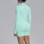 Women's Seamless Yoga Sets Sports Fitness Gym Zipper Long-Sleeve Jacket Hip Lift High-Waist Shorts Suits Workout Training Sets