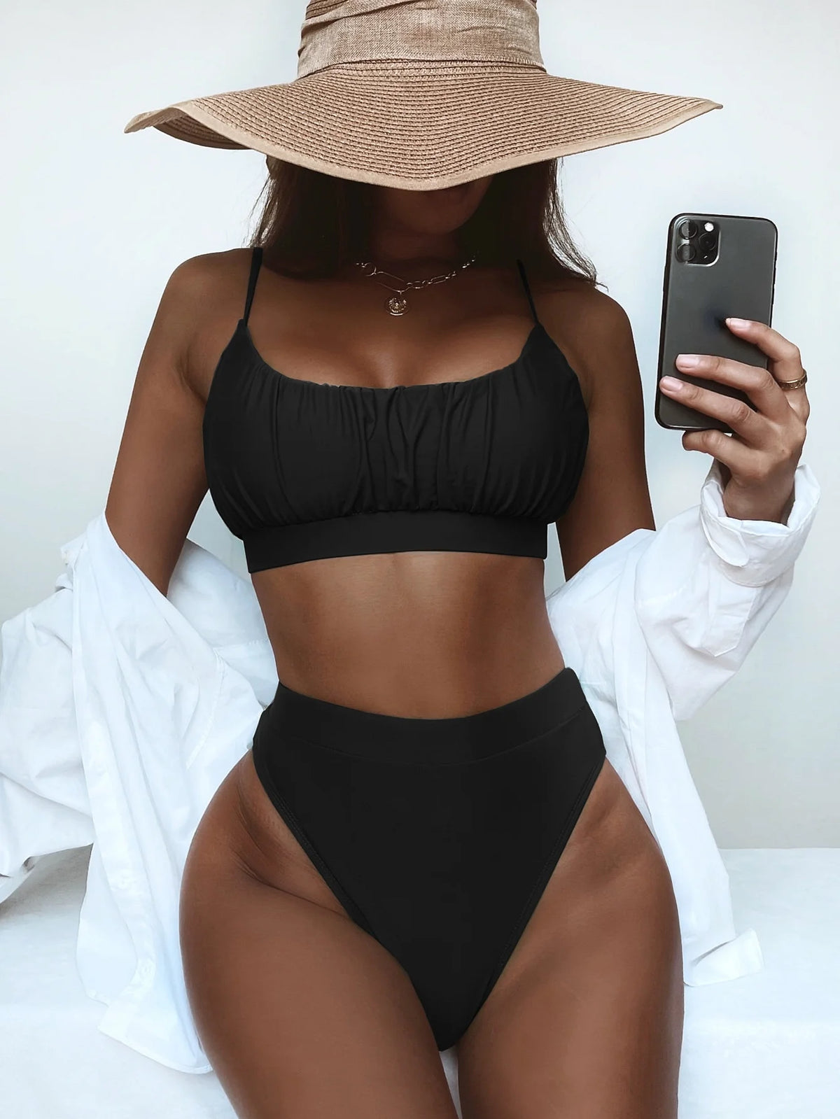 Bikini 2026 Sexy Solid High Waist Pleated Swimwear Swimsuit Women Bikinis Set Bathing Suit Beach Bikini Female Push Up Banadores