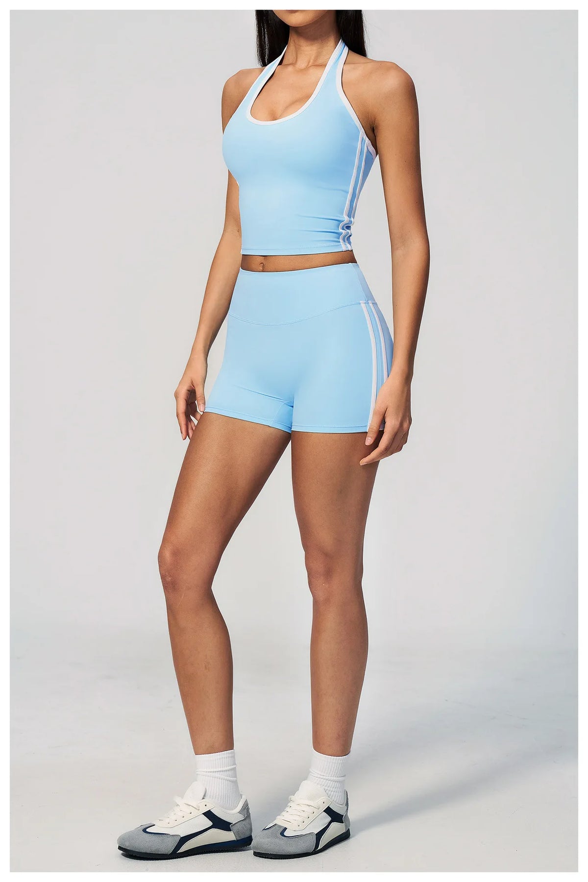 Naked Color Contrast Yoga Sets Women Hanging Neck Sports Vest Gym Clothes Breathable High Waist Shorts Fitness Suits Tracksuit