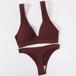 Women Seamless Bra And Panties Set Push Up Bras High Leg Cut Thongs Sport Wireless Brassiere Sexy Lingerie Ribbed Underwear