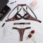 2025 Metal Chain Sexy Wild Leopard Pattern Hollow Cross Heavy Craftsmanship Body Shaping Sexy Underwear Five Piece Set