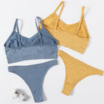 Women Ribbed Bra And Panties Set Seamless Bra Low Rise Thongs Sexy Lingerie Set Comfort Wire Free Tops Female Underwear