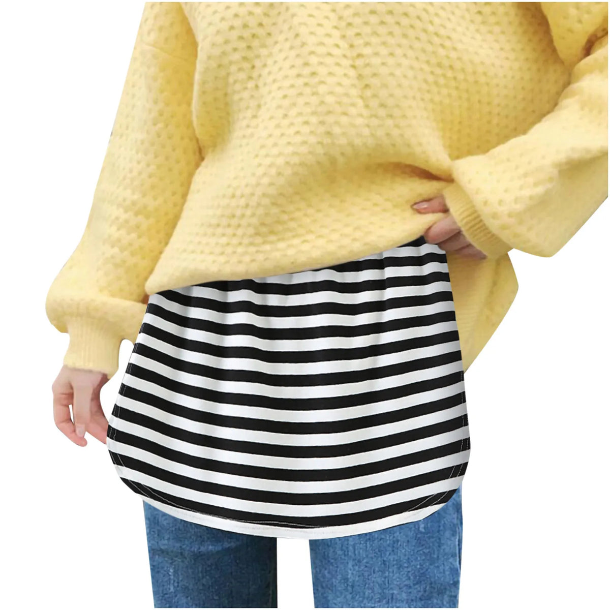 2pc Womens Elastic Waist Layering Underskirt Curved Hem Mini Skirt With Extended Back Casual Versatile Base Layer Top For Shirt