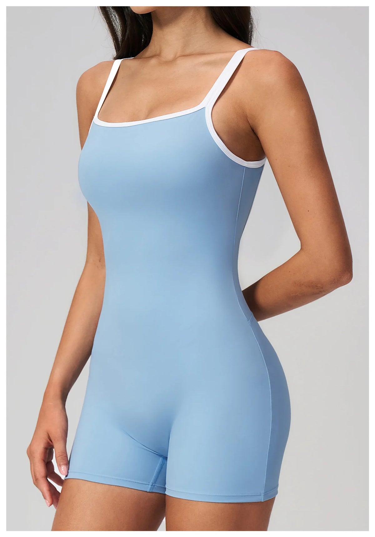 Tight Fitting One-piece Yoga Suit Women Color Bloack Square Collar Hollow Out Backless Butt-Lifting Gym Sports Short Jumpsuit