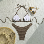 Sexy Knitted Hollow Handmade Crochet Bikini Set Women Pink Bandage Criss Cross Micro Swimsuit Bathng Suit Thong Swimwear