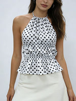 Women's Summer Halter Neck Tank Tops Fashionable Dot Print Sleeveless Open Back Slim Fit Vest for Party Daily Wear
