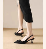 Brand Woman Slingback Shoes FashionSpring New Ladies High Heels Elegant Med Heel Pointed Toe Slip on Sandal Mules