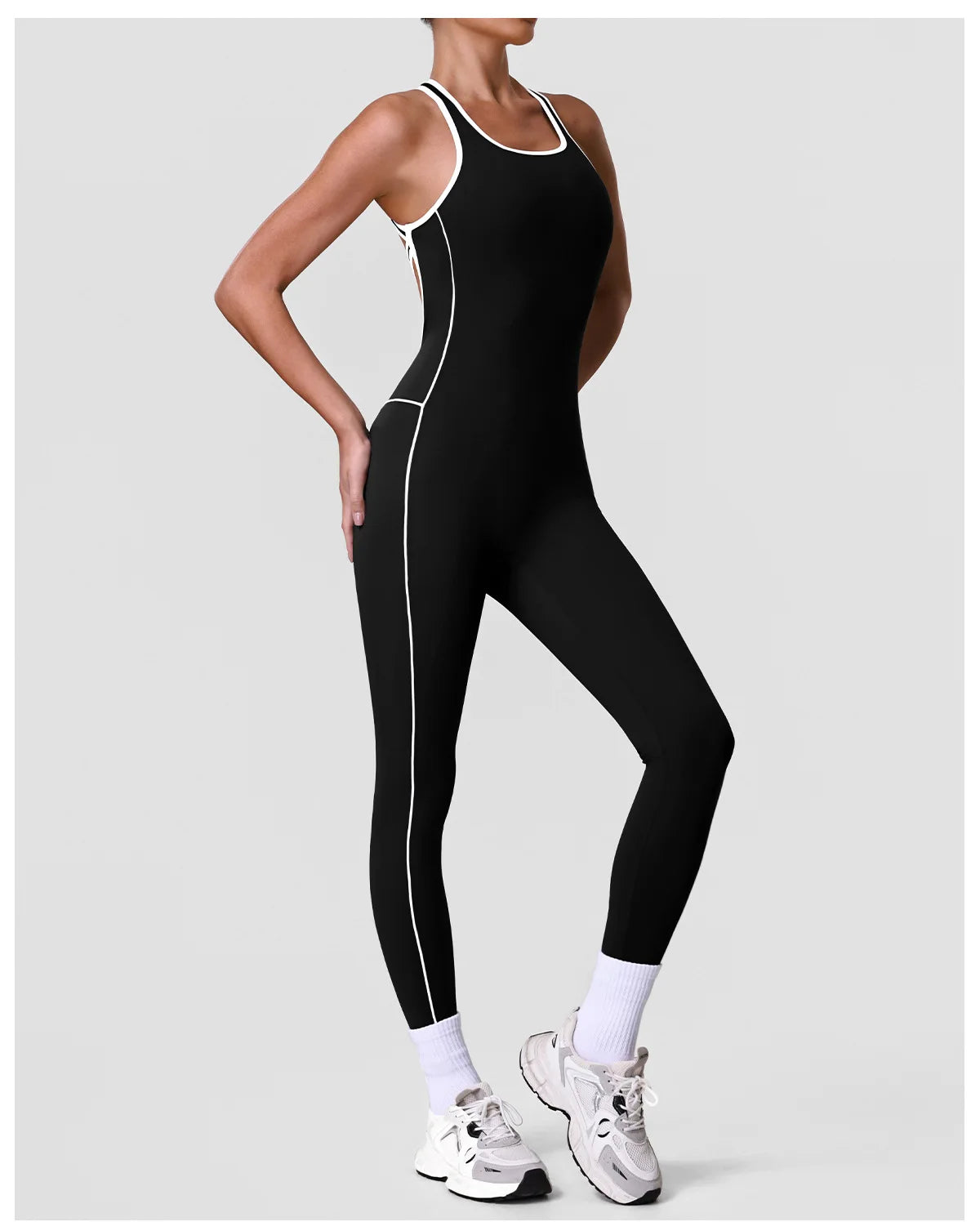High Stretch Body Shaping Yoga Jumpsuit Women Black Patchwork Hollow Out Back Cross Fitness Sports One Piece Workout Bodysuits