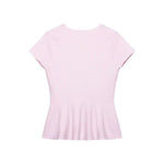 Women's Fashion Skirt Knit Top Women Pink Solid Color V Neck Short Sleeve Knit Top Hem Slim Fit Casual Elegant For Summer HFZN