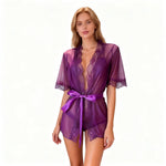 Ladies Sexy Lace Pajamas Evening Dress Sexy Lingerie Transparent Mesh Robe Underwear Solid Color Lace Bathrobe Dress Sex Clothes