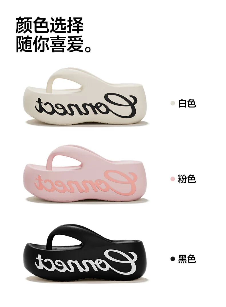 Women Summer Platform Flip Flops Thick Sole Soft EVA Home Beach Slippers For Female Leisure Beach Slides Girls High Heel Sandals