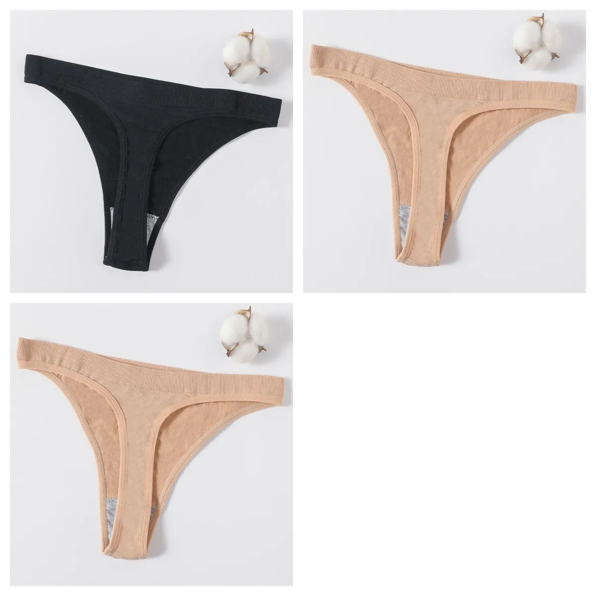 3Pcs/Set Women Brazilian Panties Low-Rise Thong Comfort T-back Underwear Sexy Lingerie High-Stretch Ｇ-string Multi Color M-XL