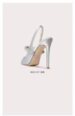 Size 34 45 Women's Diamond Bao Head Sandals 2025 New Thin Heel Pointed Sheepskin Leather High Heels Women's Wedding Shoes